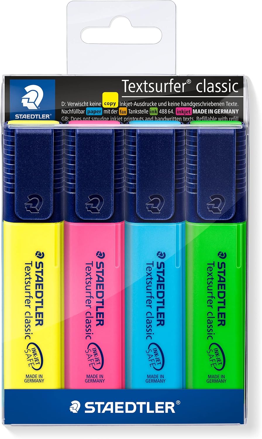 Staedtler Textsurfer Classic 364 WP4 Highlighter Pen - Multicolor Body, Multicolor Ink, Pack Of 4 - Image 1