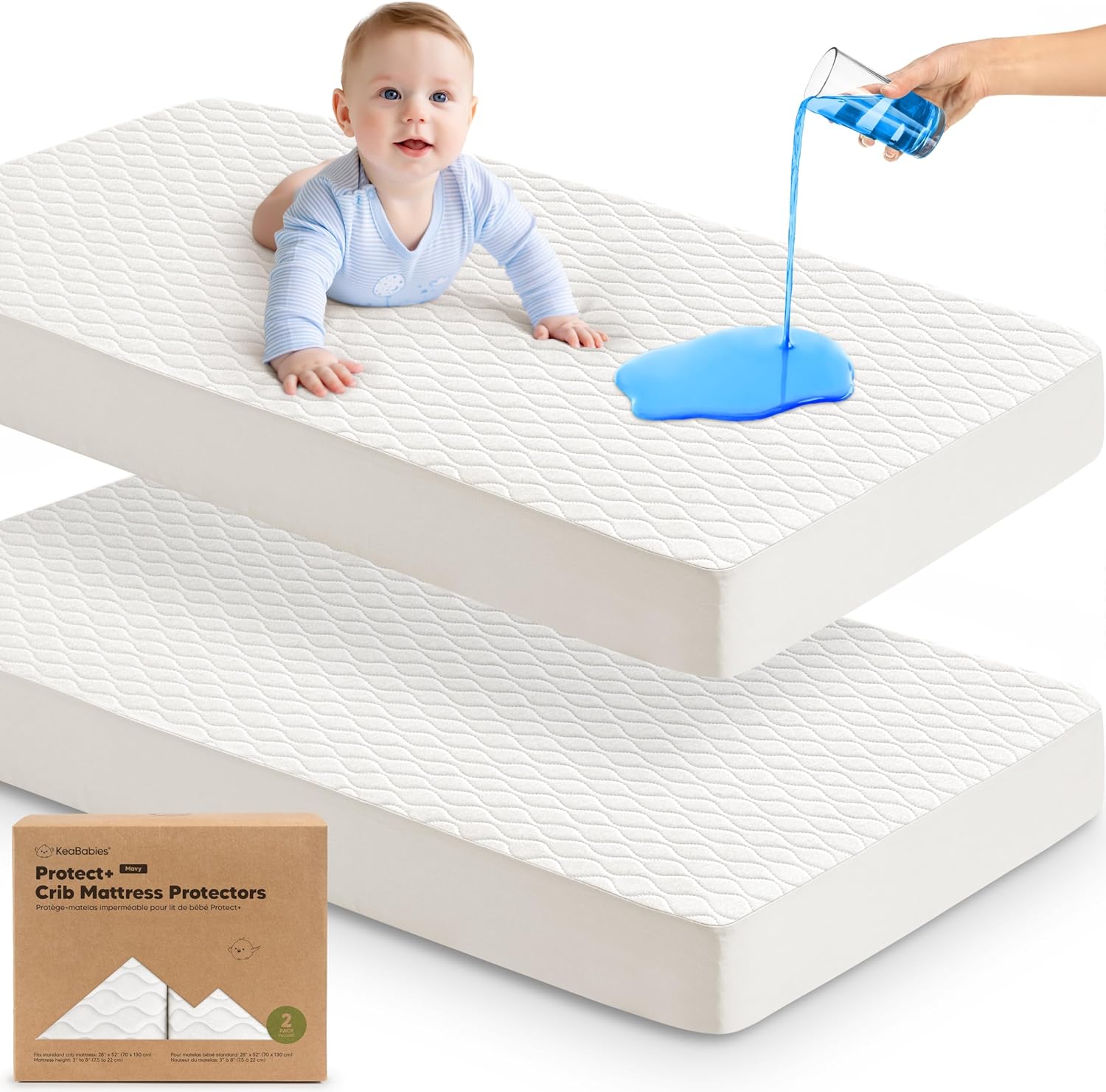 KeaBabies waterproof crib mattress protector fitted cover front view in nursery setup.