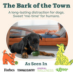 Woof dog treat dispensing ball open for easy cleaning