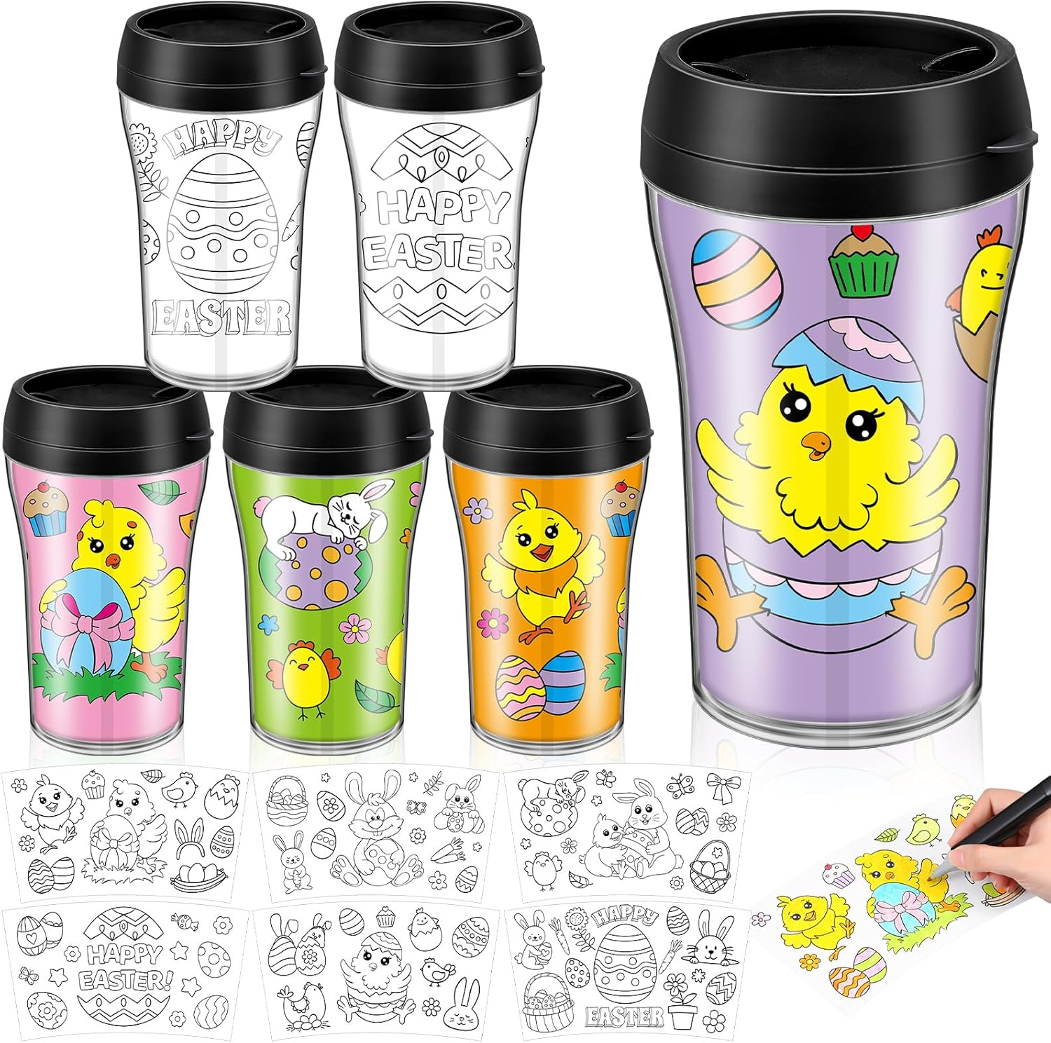 Yiyiring set of 12 Easter DIY color your own cups front view