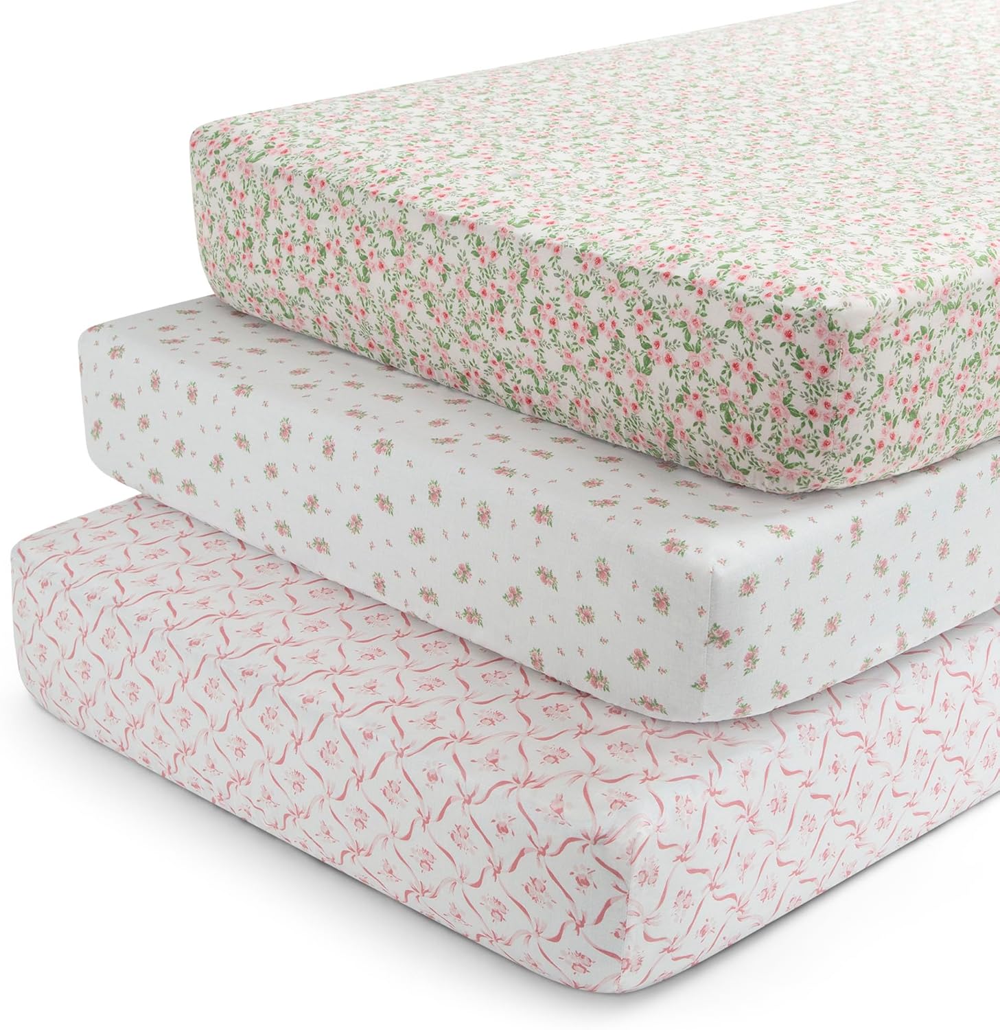 Delta Children Fitted Crib Sheets Pink Floral front view