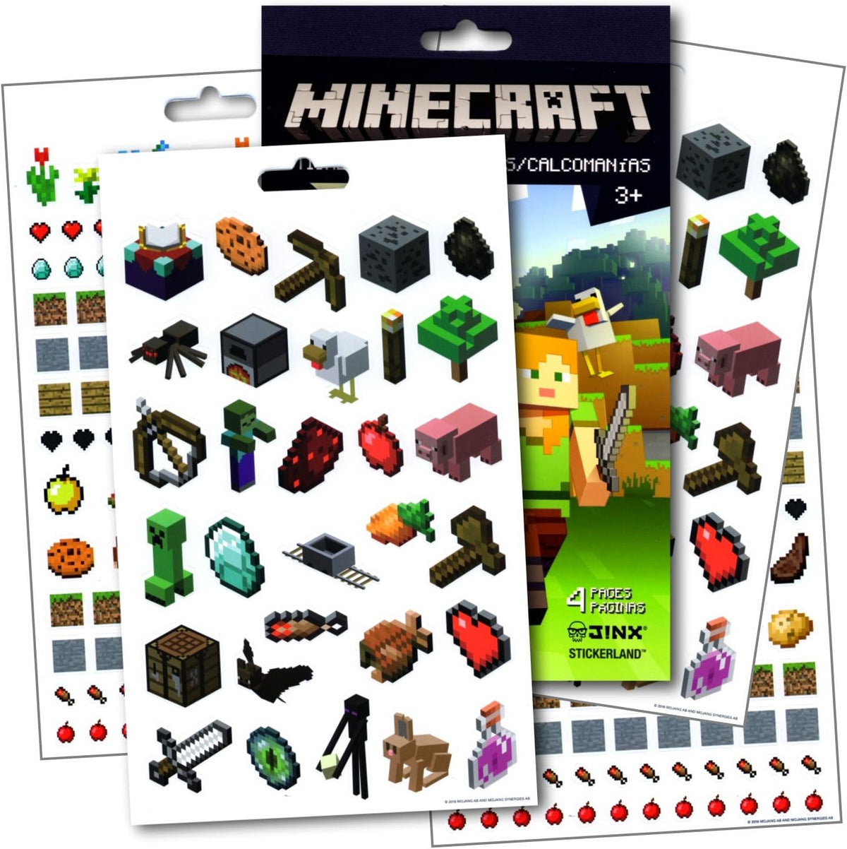 Minecraft fun stickers pad front view showcasing over 295 colorful pixel art designs.