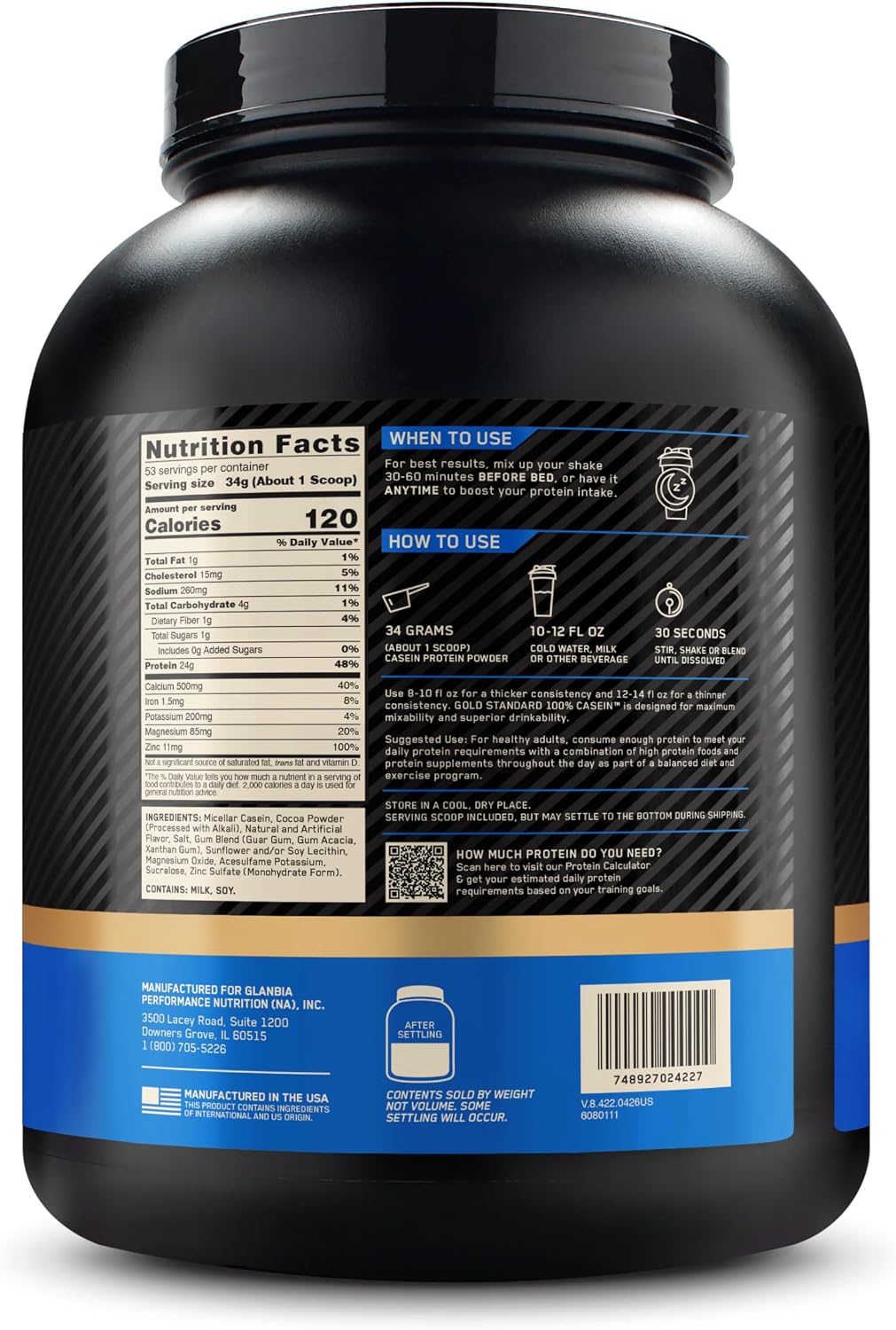 Optimum Nutrition Gold Standard 100% Micellar Casein Protein Powder, Slow Digesting, Helps Keep You Full, Overnight Muscle Recovery, Chocolate Supreme, 4 Pound (Packaging May Vary) - Image 11