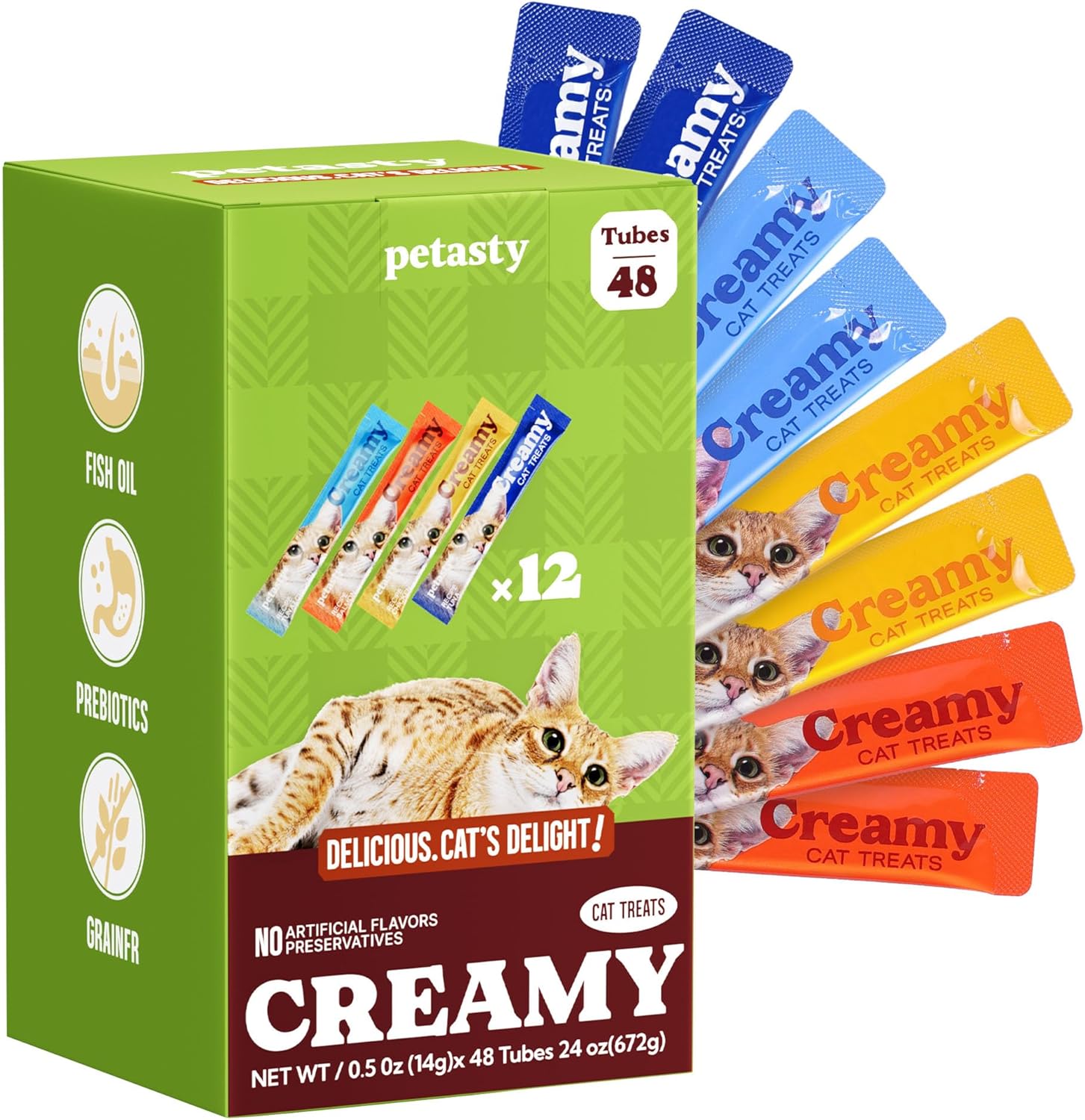 Petasty Lickable Cat Treats Variety Pack 48 Tubes front view