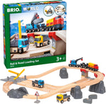 Brio World Rail And Road Loading Set front view wooden train toy