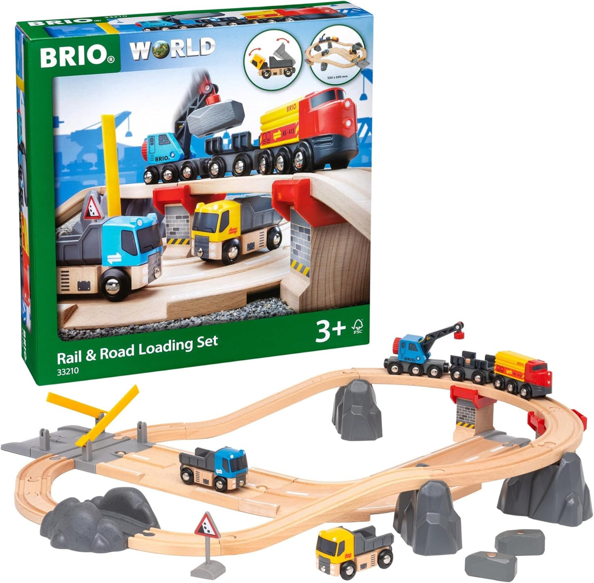 Brio World Rail And Road Loading Set front view wooden train toy