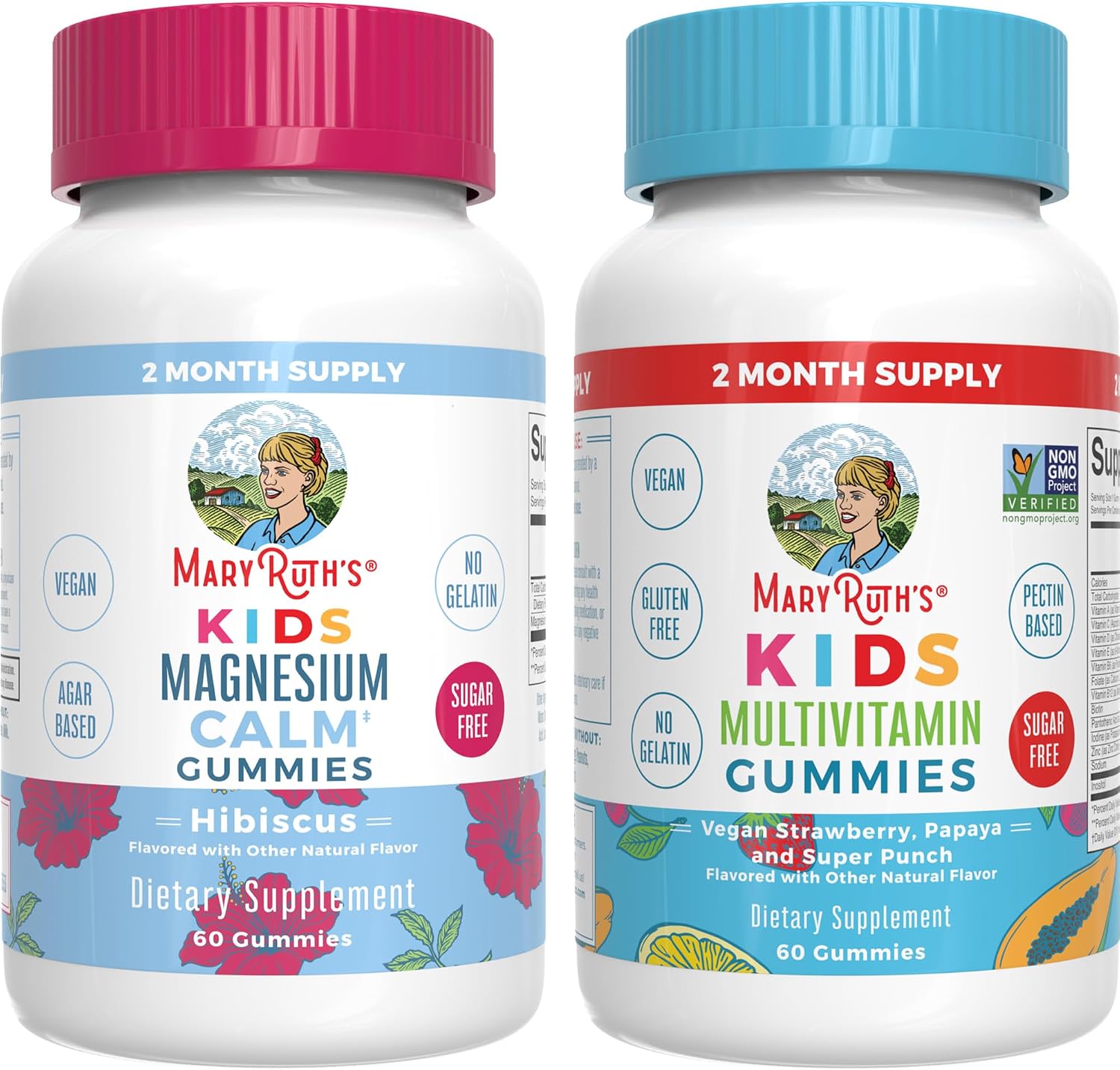 MaryRuth Organics multivitamin and magnesium gummies front view bottle packaging