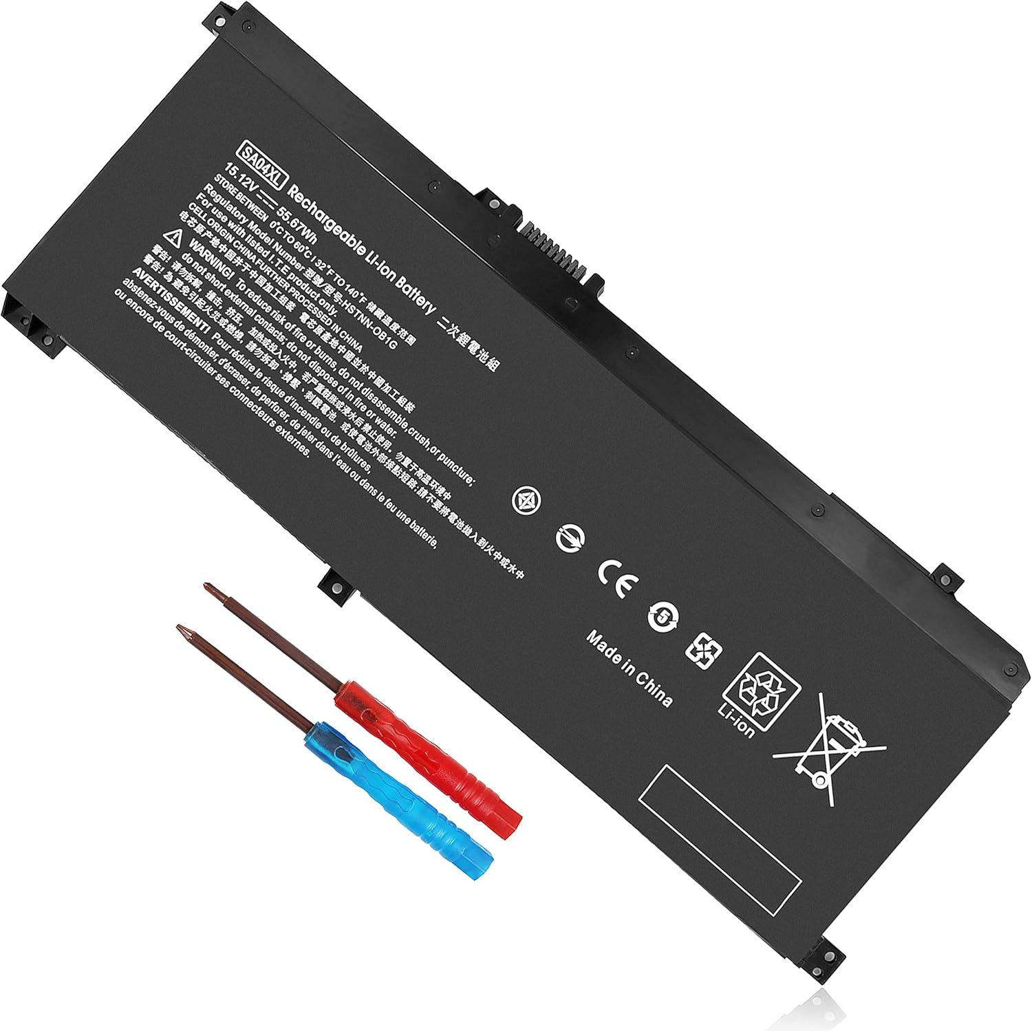 Shyarweyy SA04XL laptop battery front view highlighting the original serial layout.