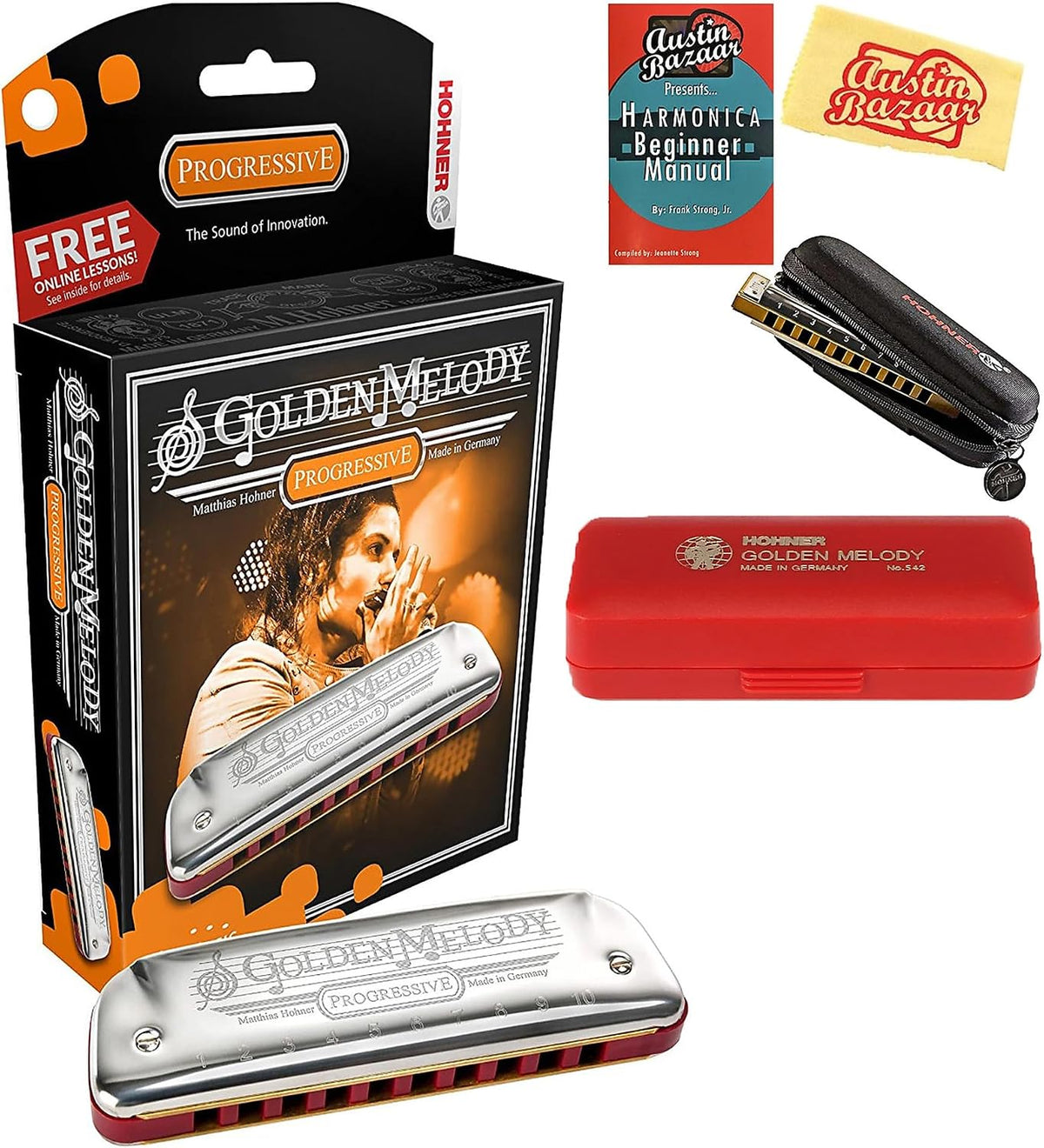 Hohner 544 harmonica stainless steel cover plates close-up