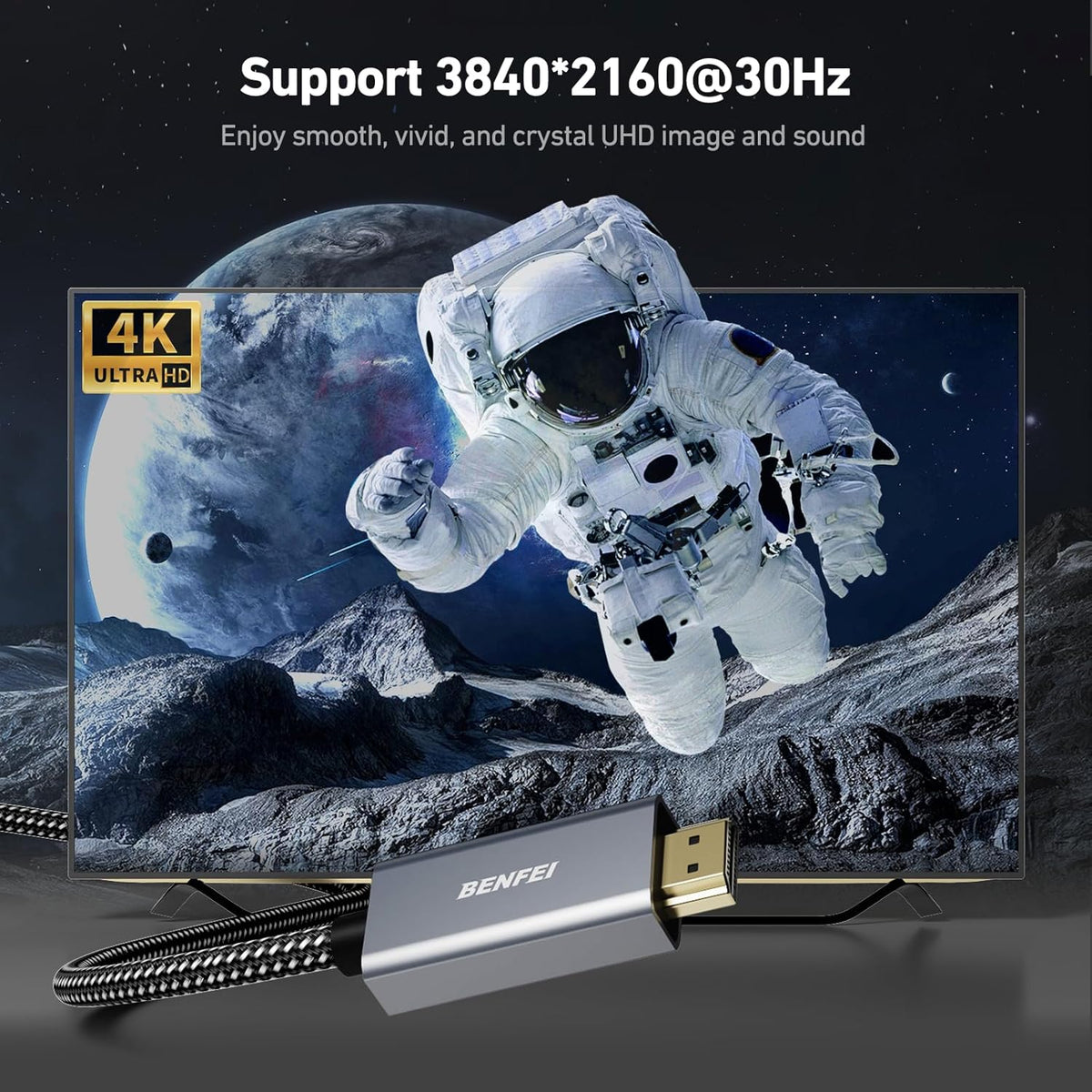 Benfei displayport to hdmi cable connected to desktop monitor