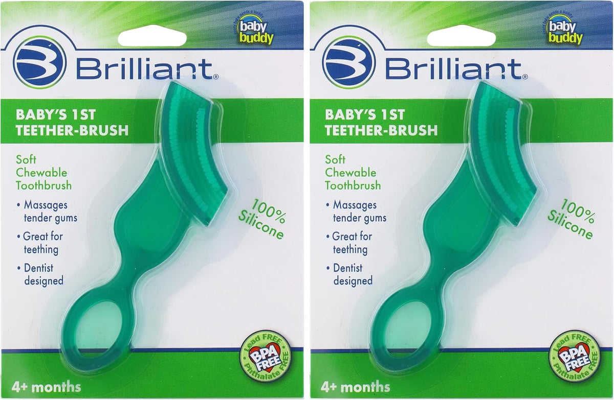 Brilliant Oral Care Baby's First Toothbrush, Smooth Silicone Bristles Gently Clean Tender Teeth and Gums, for Ages 4+ Months, Clear, 1 Pack - Image 15