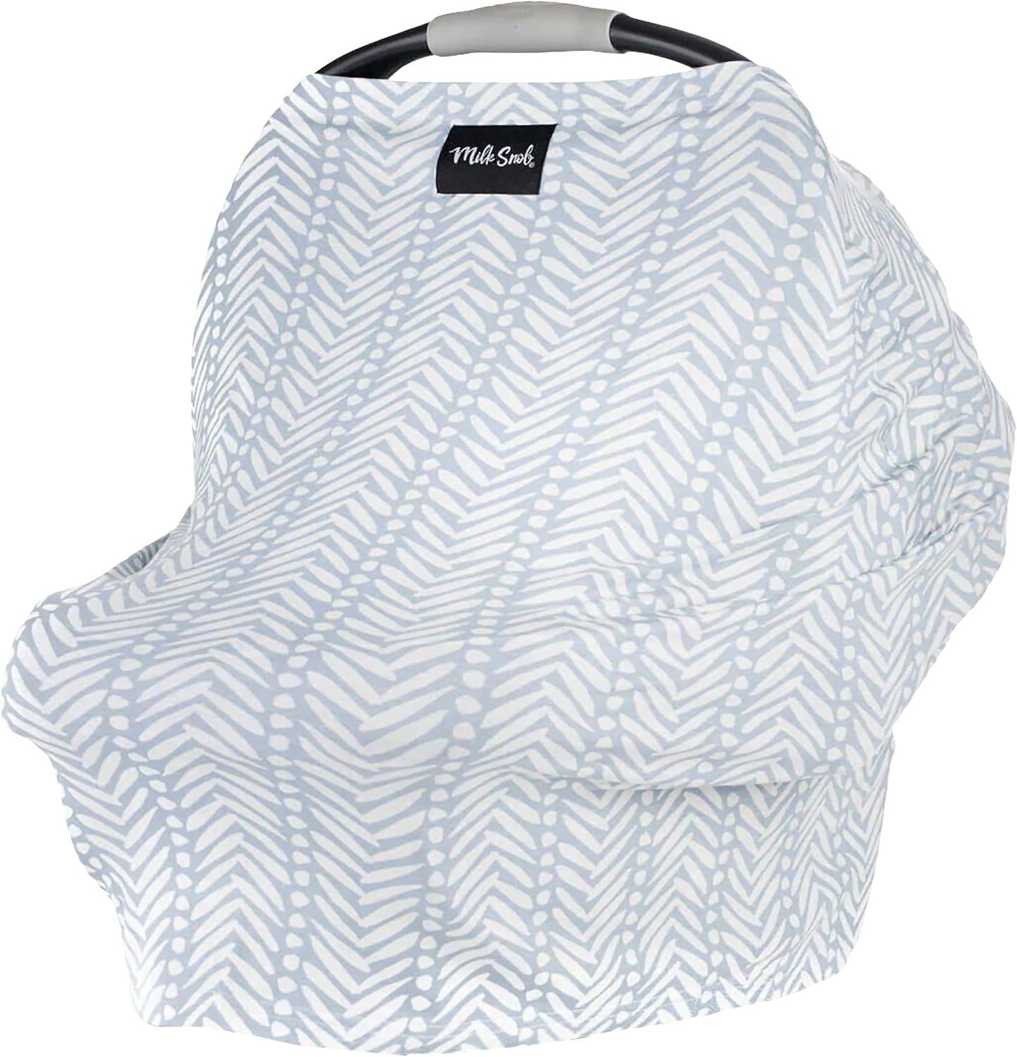 Milk Snob Original 5-in-1 Cover Soho front view displaying the grey herringbone pattern on an infant car seat.
