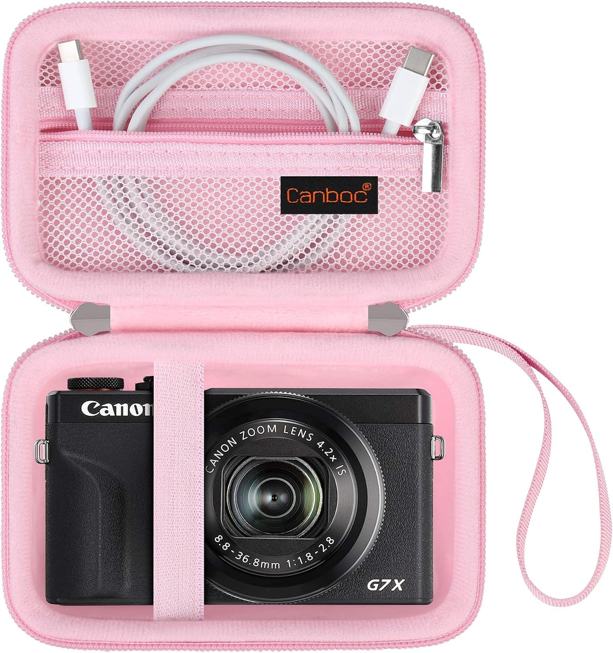 Canboc hard travel case front view pink camera pouch