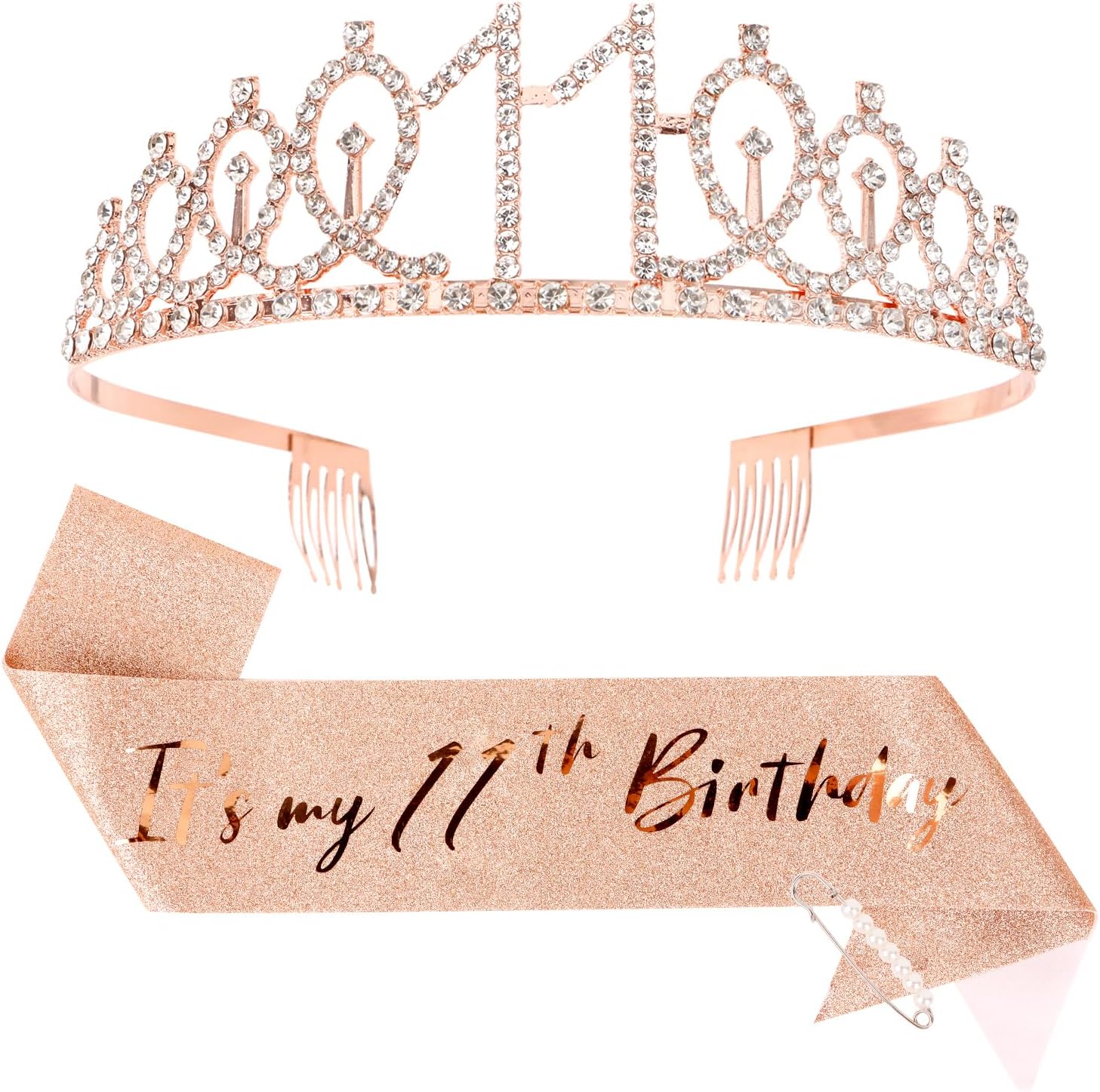 Cieher 11th birthday crown and sash set rose gold party accessories