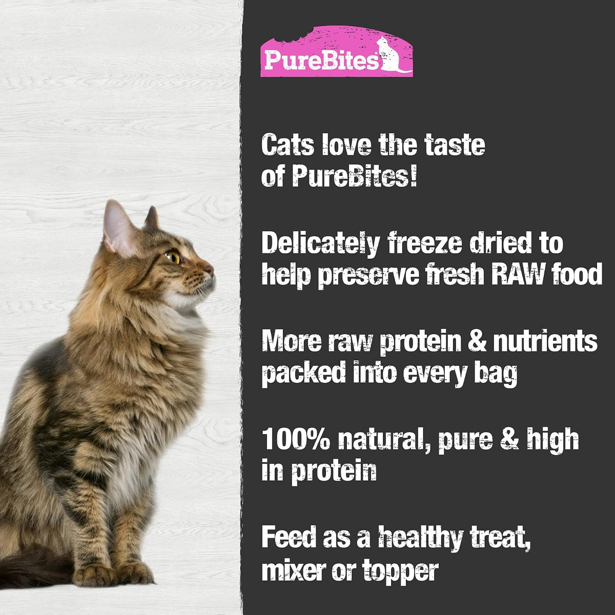 Nutritional information and single ingredient label of salmon cat treats