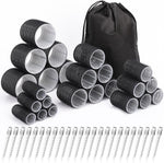 Shynek hair curlers set front view showing twenty-four black self-grip rollers arranged by size with styling clips