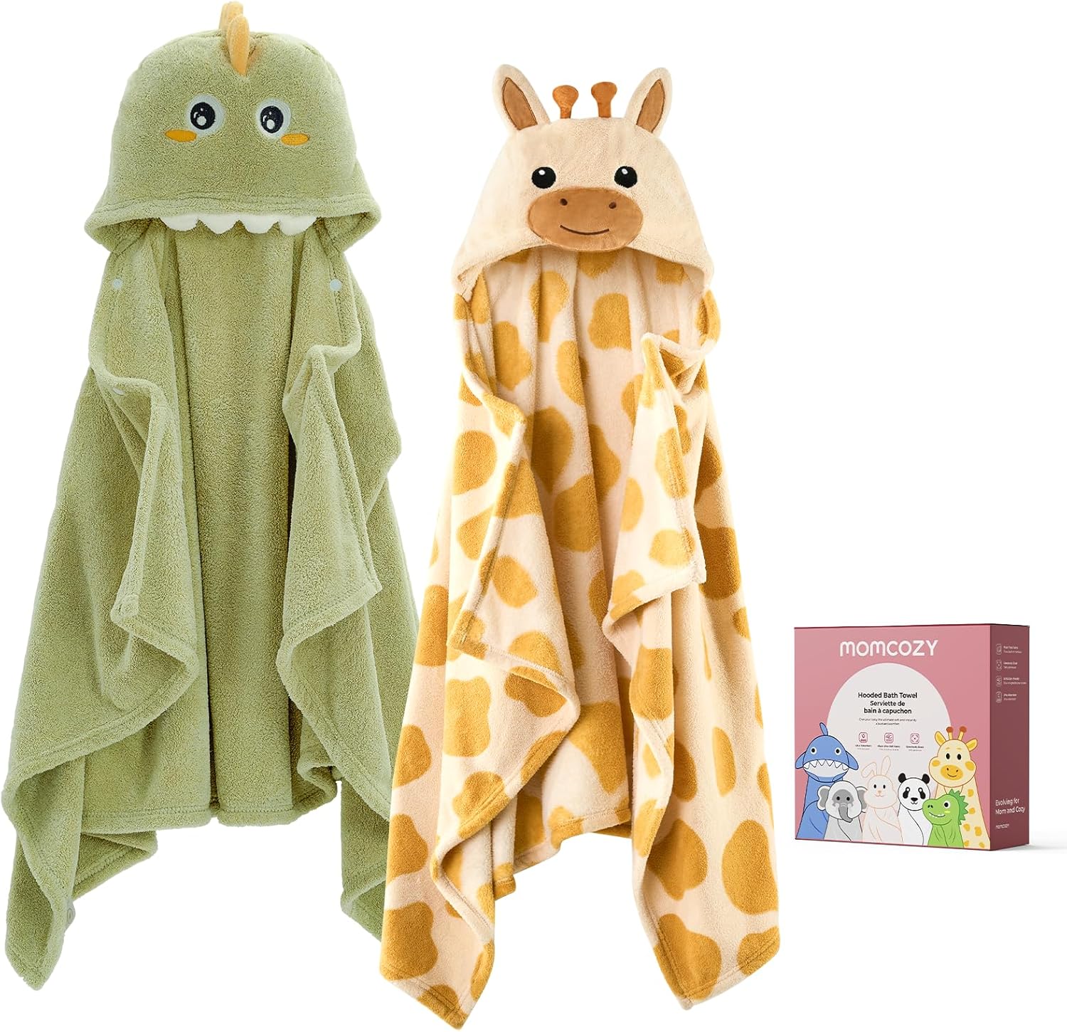 Momcozy baby bath towels with hood and health label front view