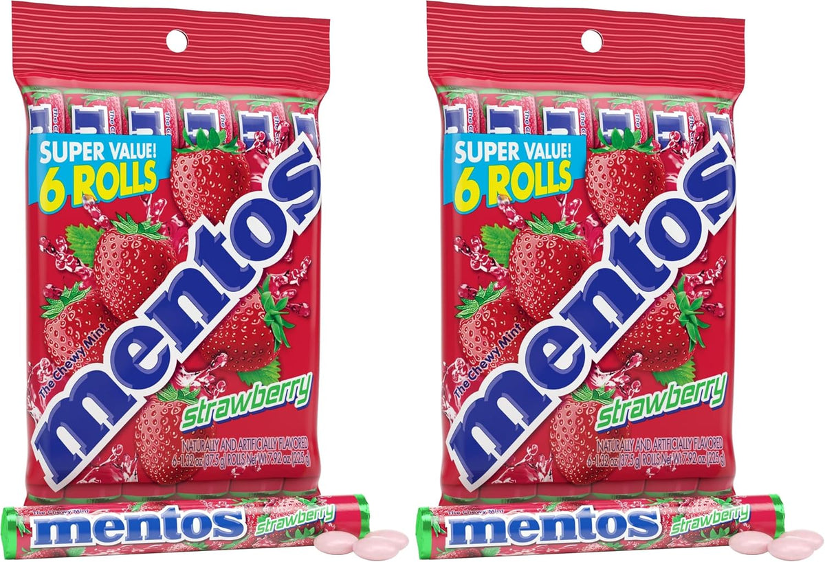 Mentos Strawberry Chewy Mint Candy Roll, 14 Pieces Per Roll, 6 Count Party Pack - Image 12