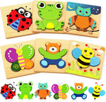 Bekayshad wooden puzzles toddler toys front view showing colorful animal shapes.