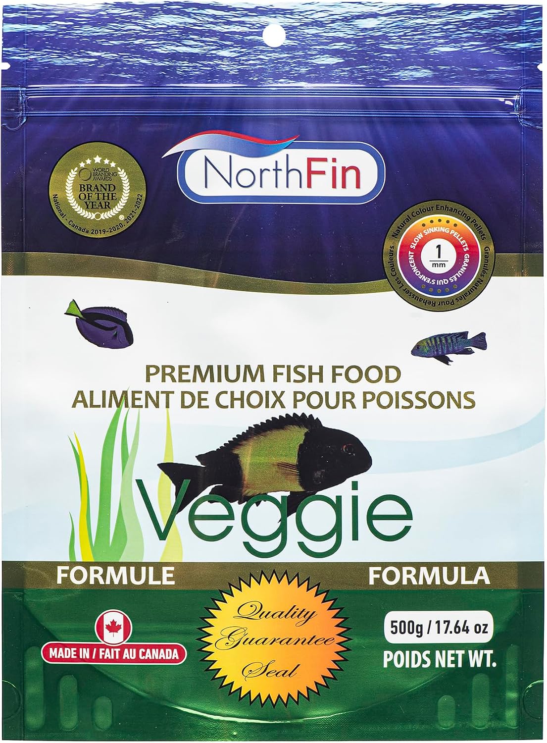Northfin veggie fish food front view packaging 500g