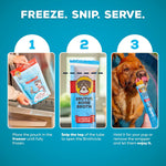 Brutus Brothcicles Frozen Dog Treats showing the back label with natural superfood ingredients list.
