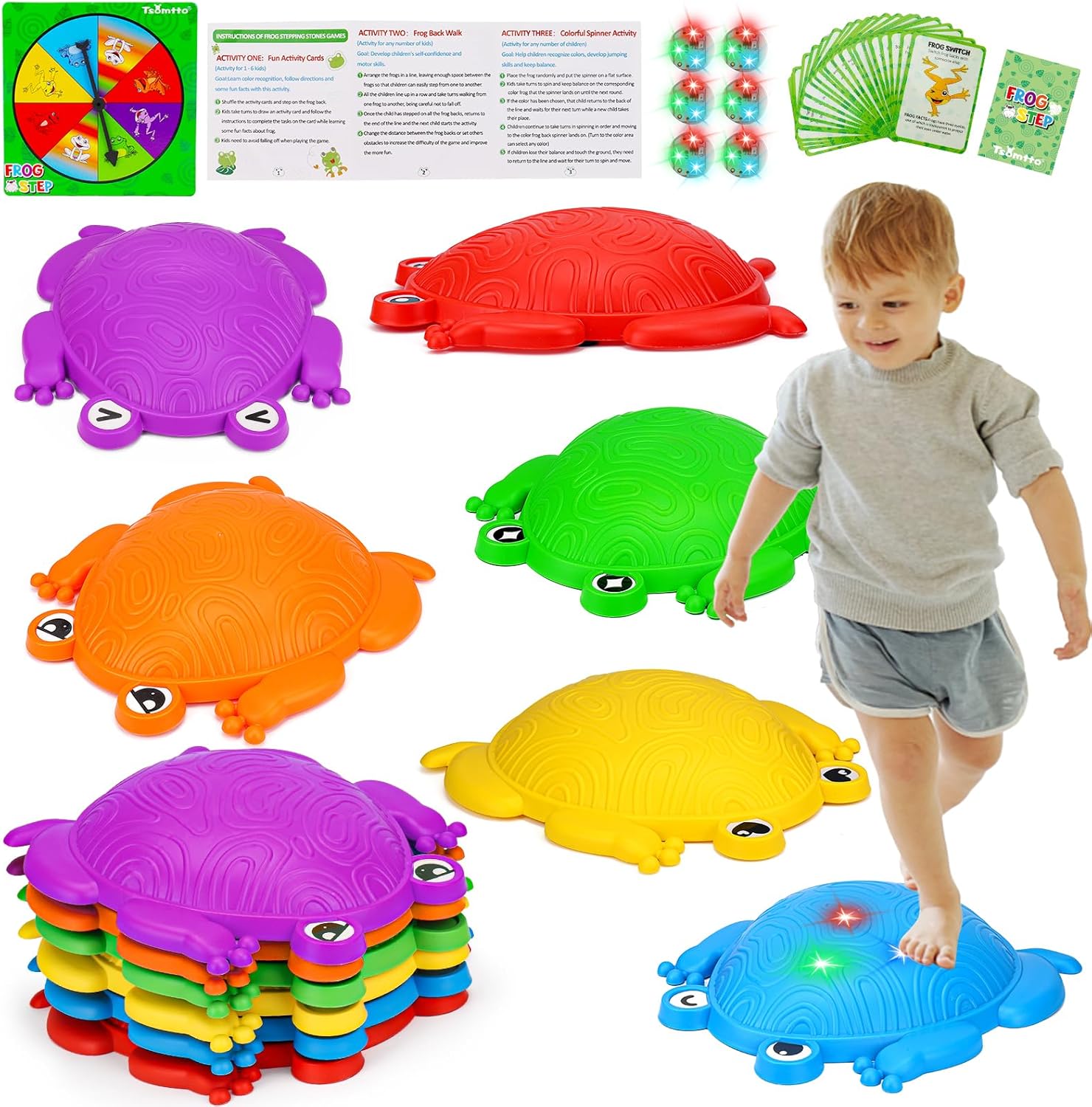Vrogtikt 6 piece light up frog stepping stones set front view