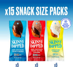 SkinnyDipped variety pack assortment showing dark chocolate and creamy peanut butter options