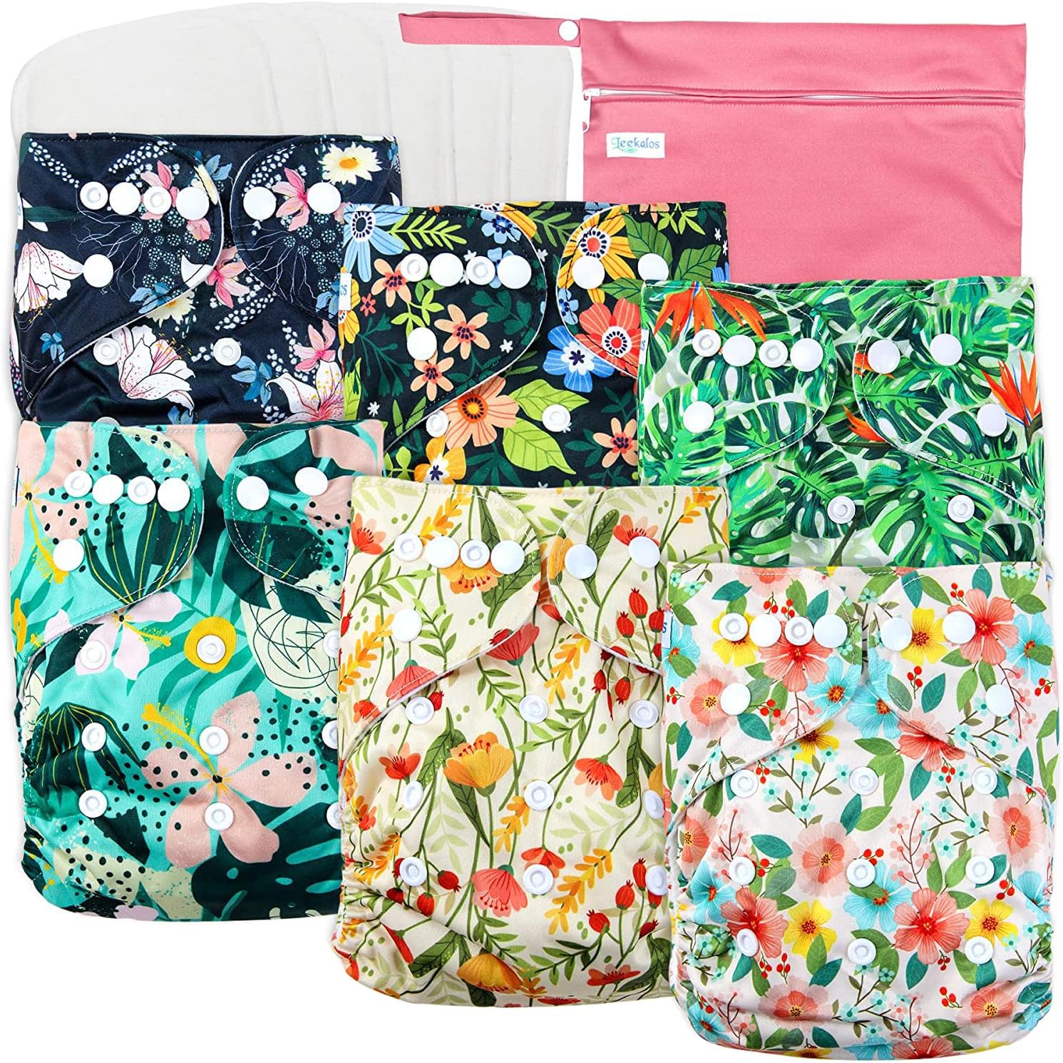Leekalos reusable cloth diapers front view with patterned design