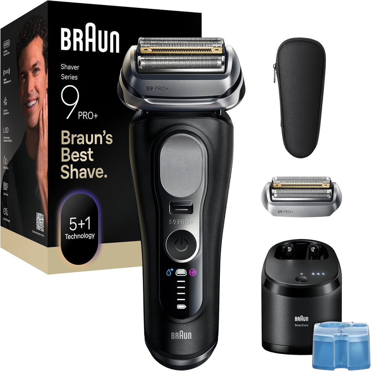 Braun Series 9 Pro Plus electric shaver front view in black