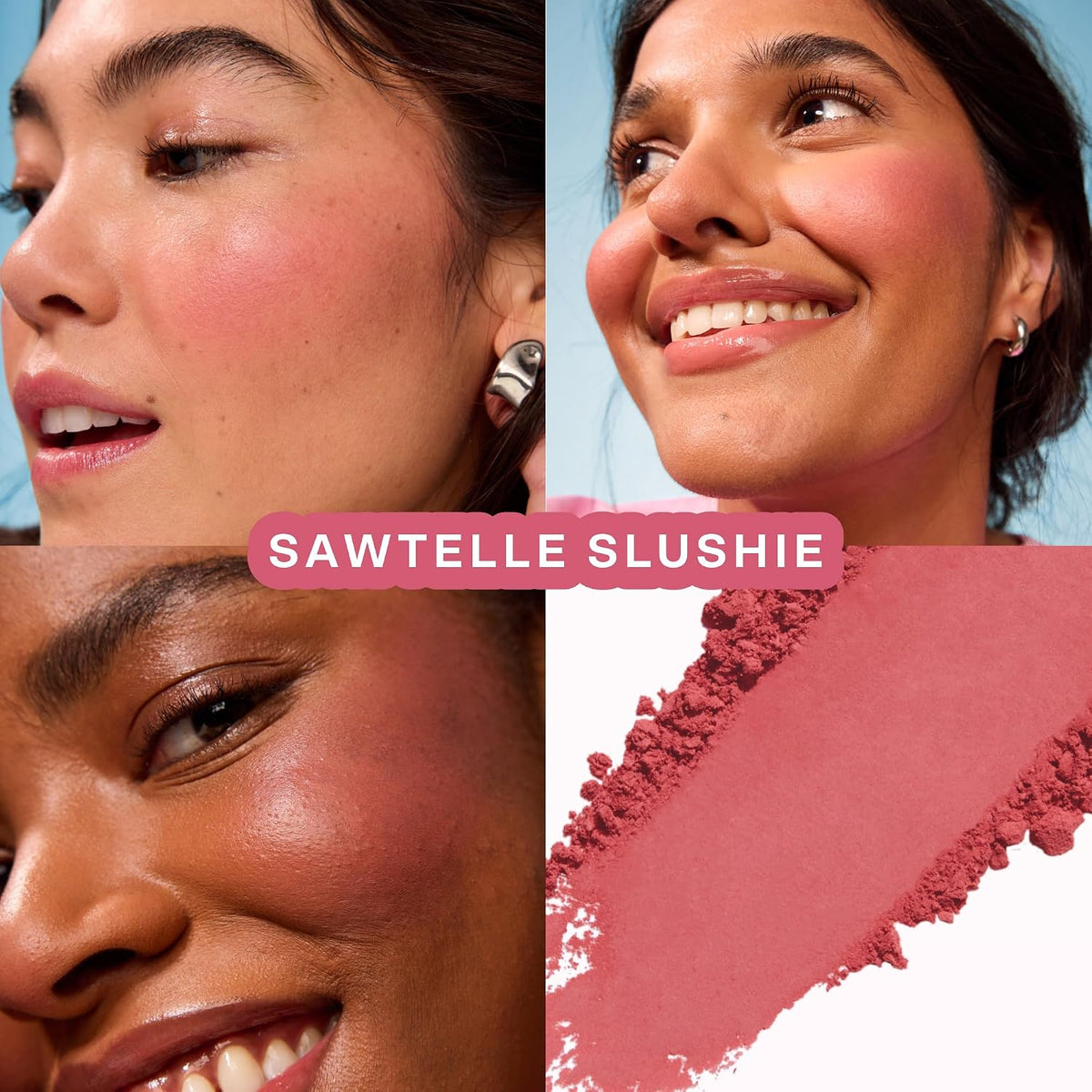 Tower 28 sweat proof setting blush powder product texture closeup.