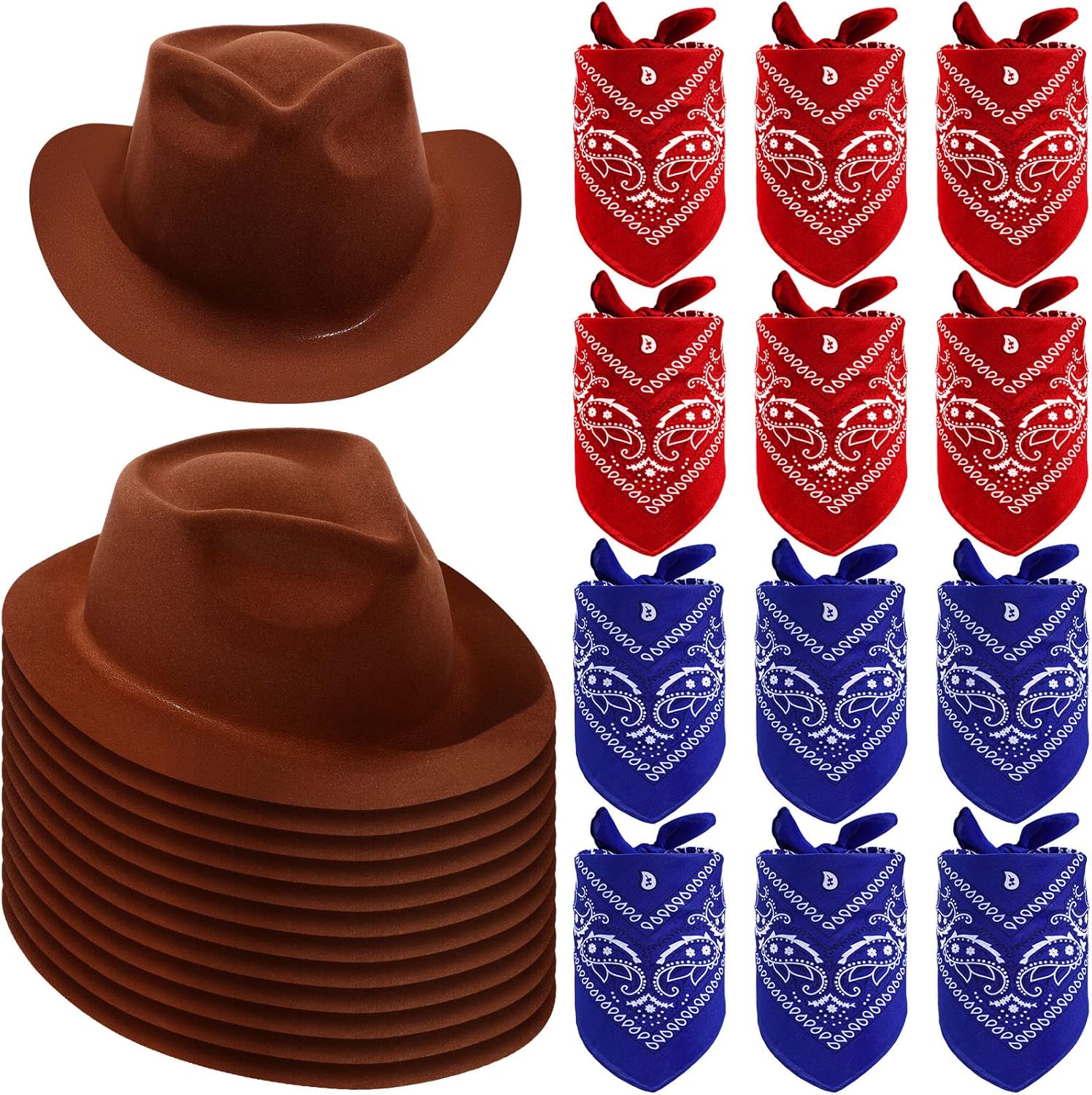 Haysandy 24 piece western cowboy hat set with bandanas front view