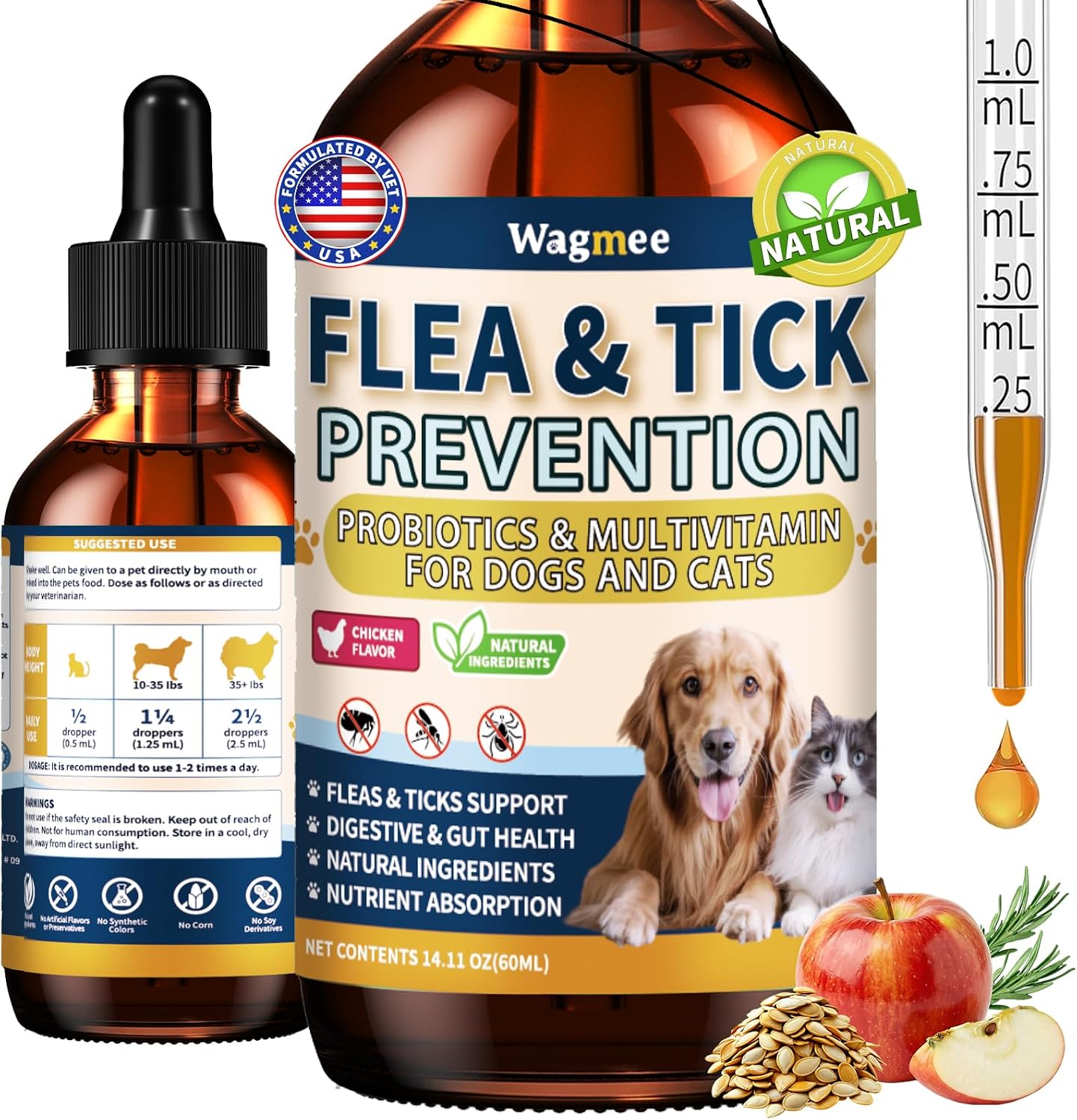 Wagmee flea and tick prevention drops for cats and dogs front view packaging