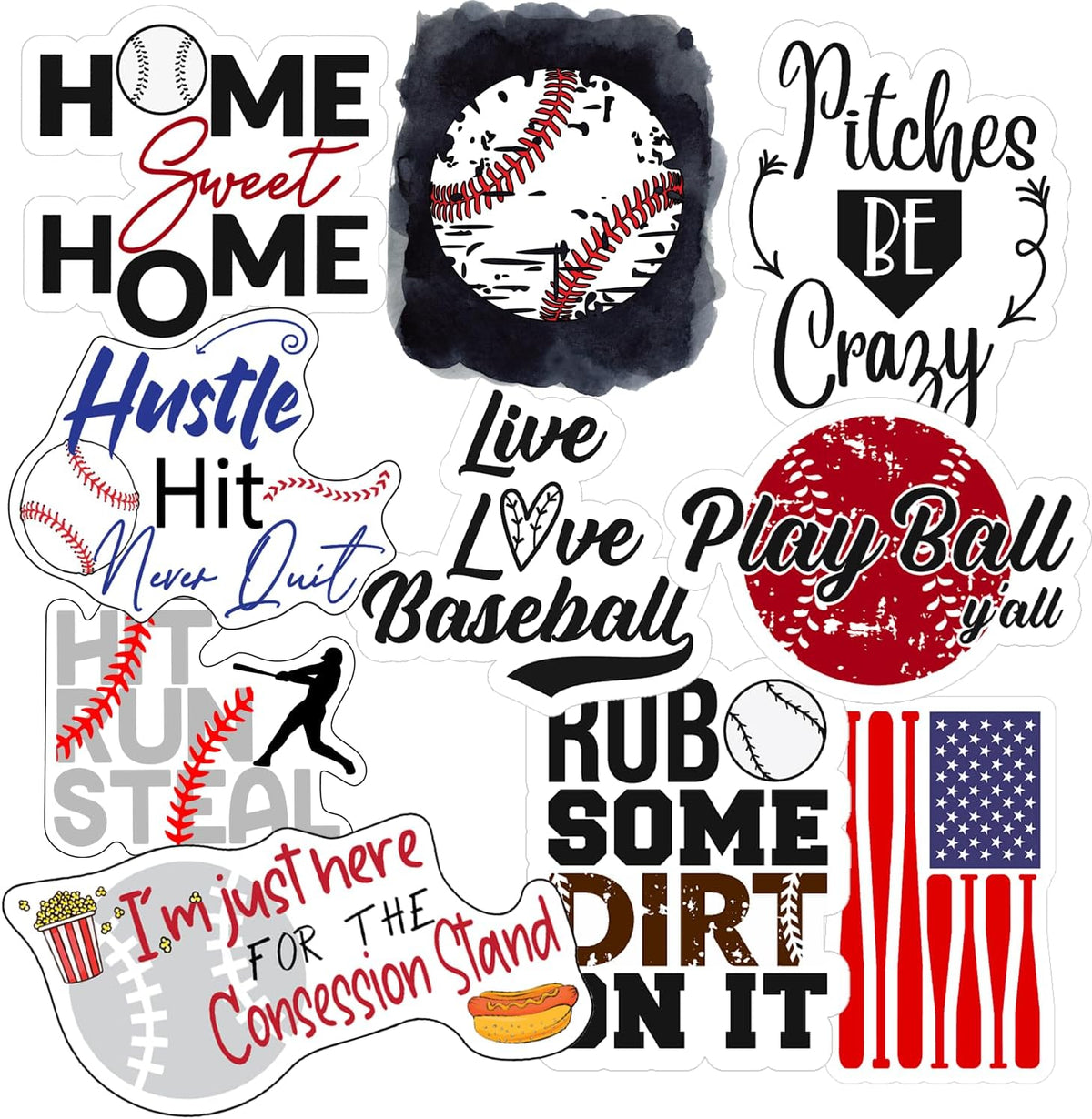 Leann Michael baseball stickers front view showing all six unique decal designs