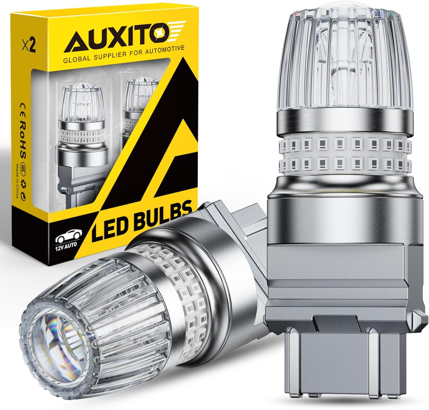 AUXITO 3157 LED Red Bulbs automotive brake light replacement kit front view