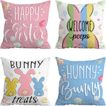 Hexagram Easter pillow covers front view set of four displayed beautifully on a modern living room couch.