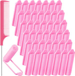 Syhood foam sponge hair rollers forty three piece set front view showing pink curlers and metal parting comb