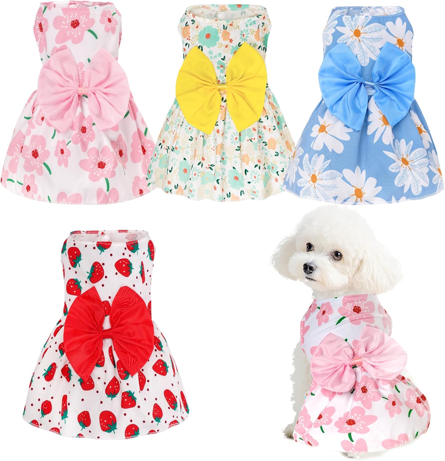 Choyaxo cute dog dress pack of four front view summer pet apparel