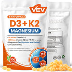 Vev Vitamin D3 K2 Magnesium Zinc softgels front view packaging