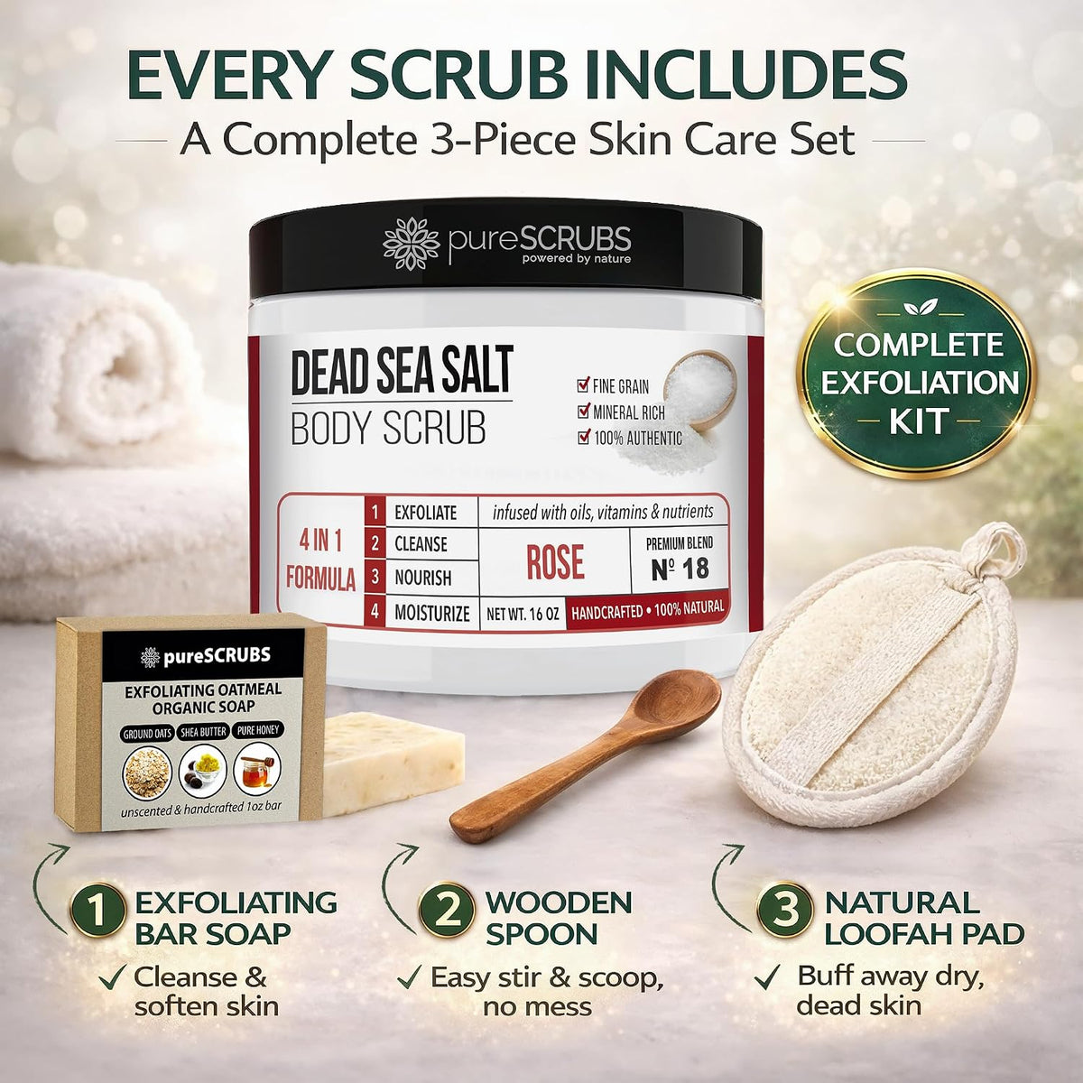 pureSCRUBS rose scrub texture and fine salt grains