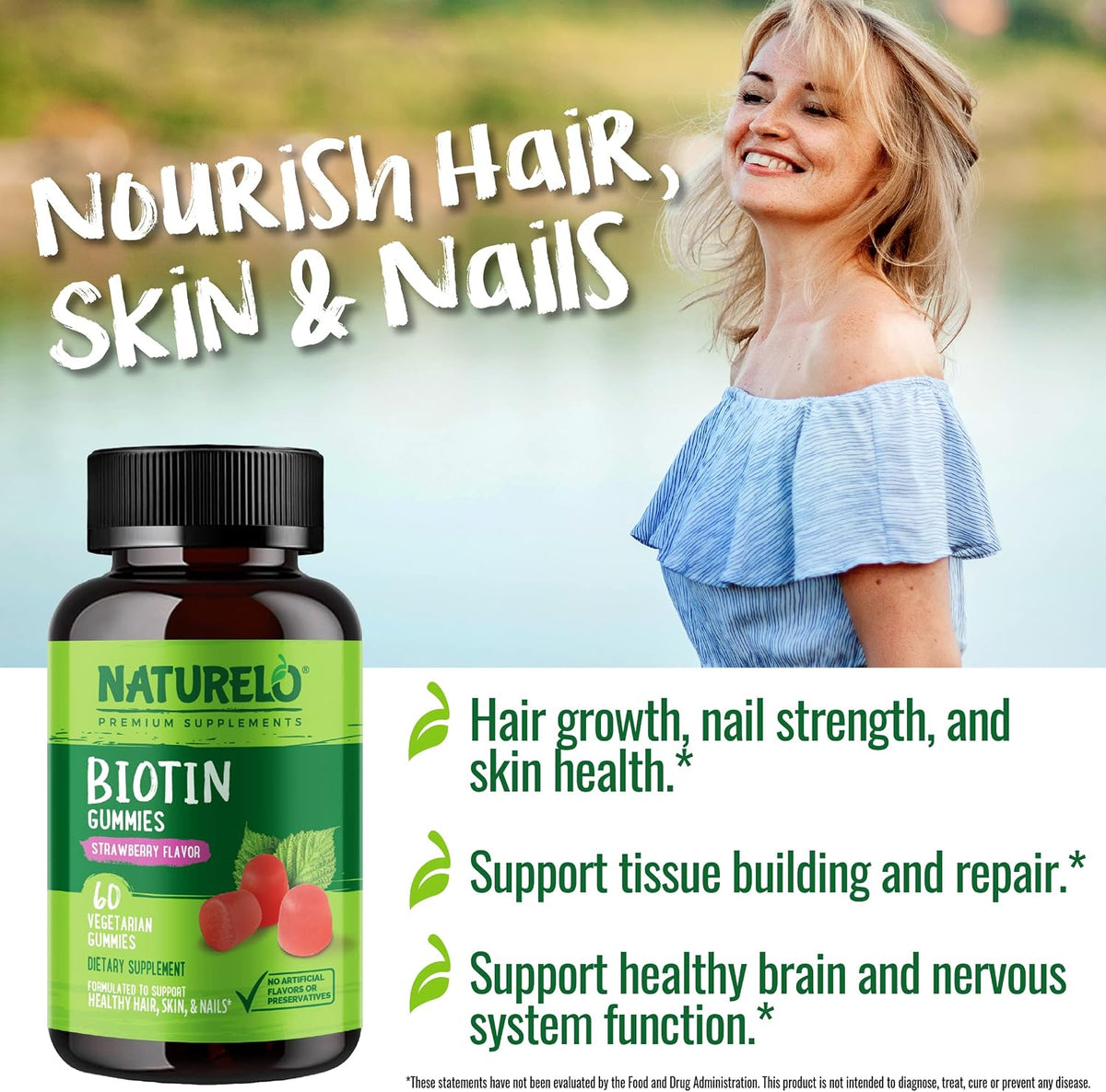 Naturelo Biotin Gummies texture and chewable shape preview