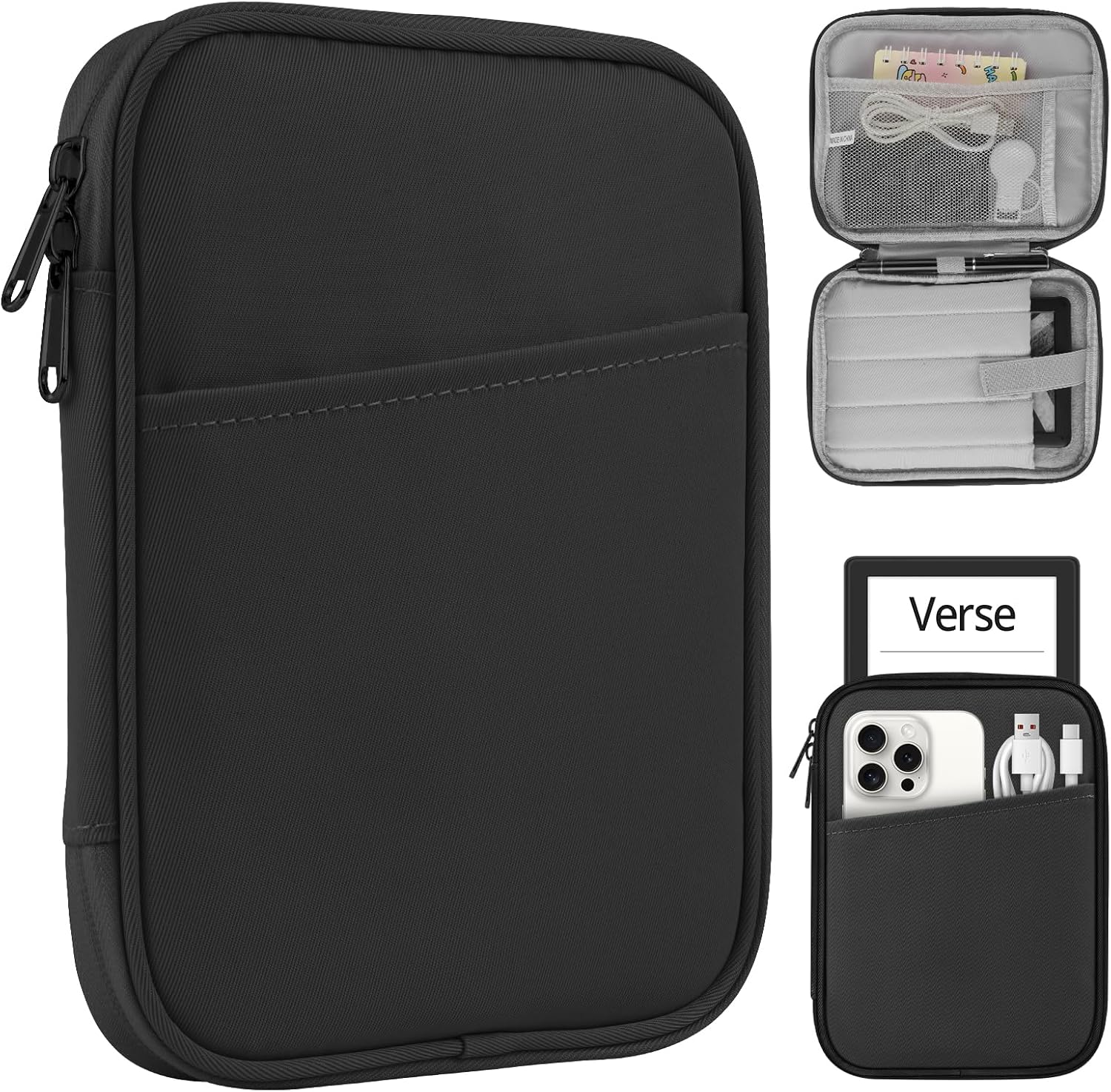 HoYiXi universal tablet sleeve bag in black showing the front view layout.