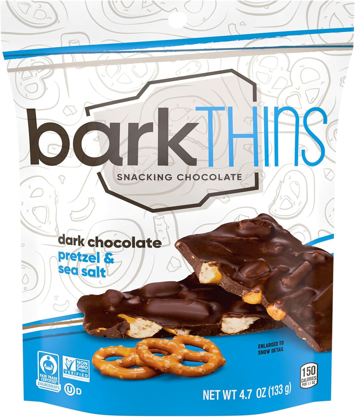 Premium dark chocolate bark with pretzel pieces