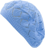 BSB crochet knit hat side profile showing flower accent