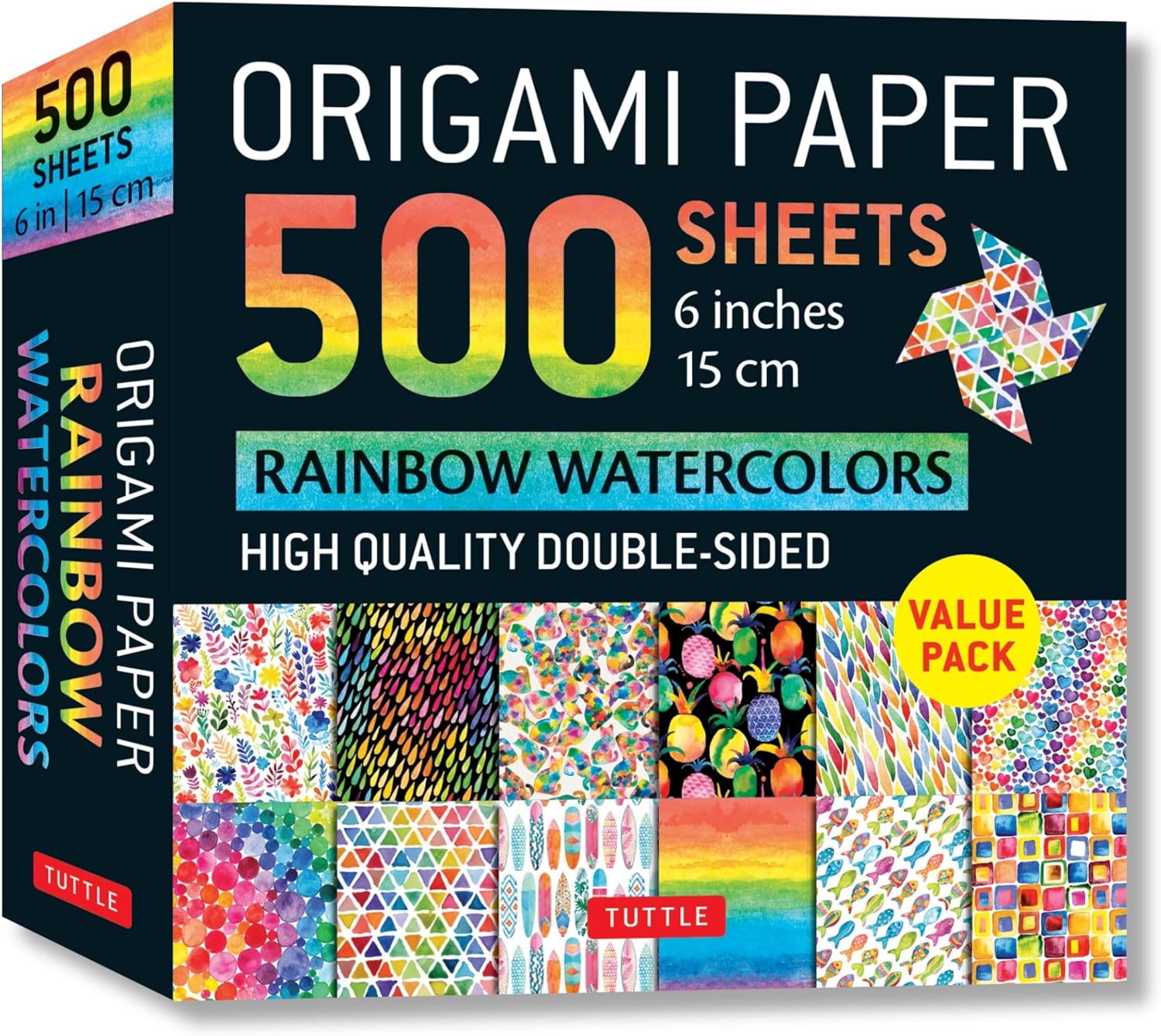 Origami Paper 500 sheets Rainbow Watercolors 6" (15 cm): Tuttle Origami Paper: Double-Sided Origami Sheets Printed with 12 Different Designs (Instructions for 5 Projects Included) - Image 1