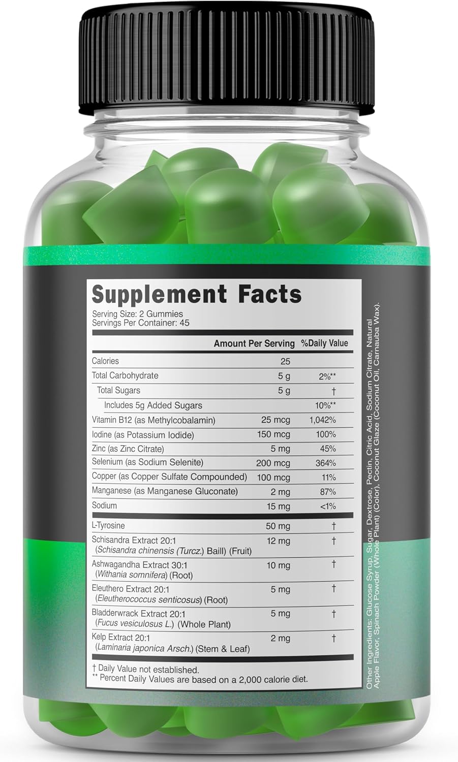 Side view of Dorado Nutrition thyroid supplement bottle showing ingredients
