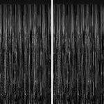 YUEXIZEXI black foil fringe curtains 2 pack front view on party wall