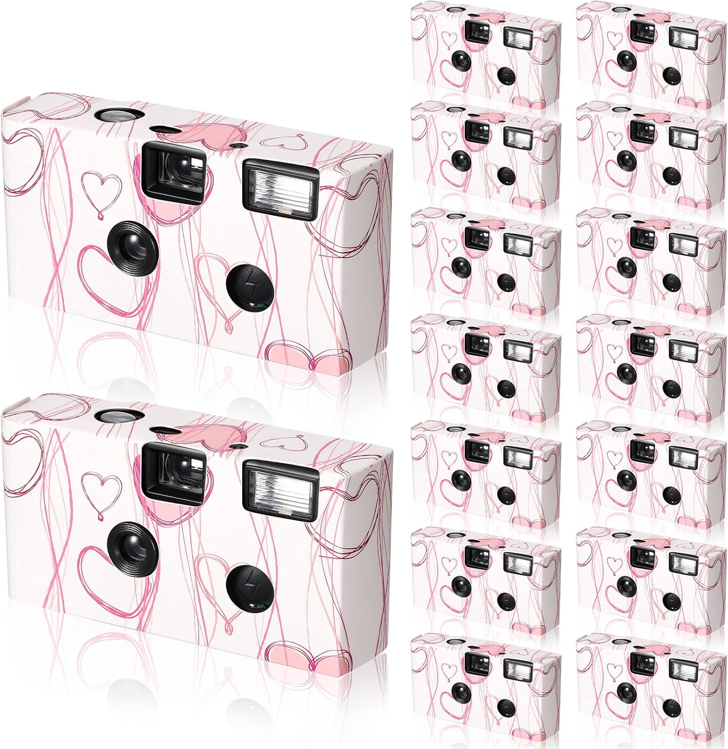 Macarrie 16 Pack Disposable Cameras for Wedding front view showing pink heart design