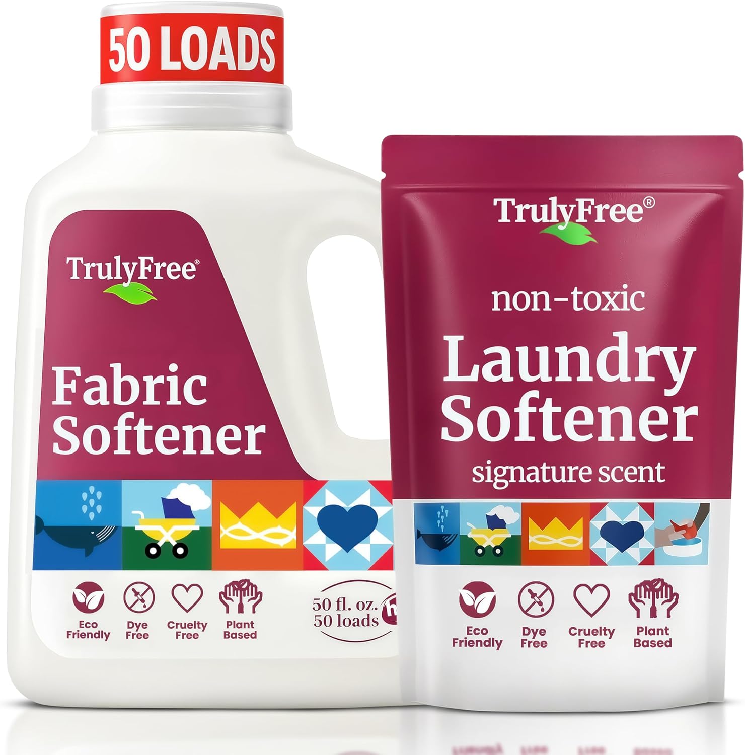 Truly Free Natural Fabric Softener front view of refillable jug and pouch
