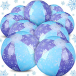 Leyndo snowflake themed beach ball pack front view displaying twelve blue and purple inflatable pool toys.