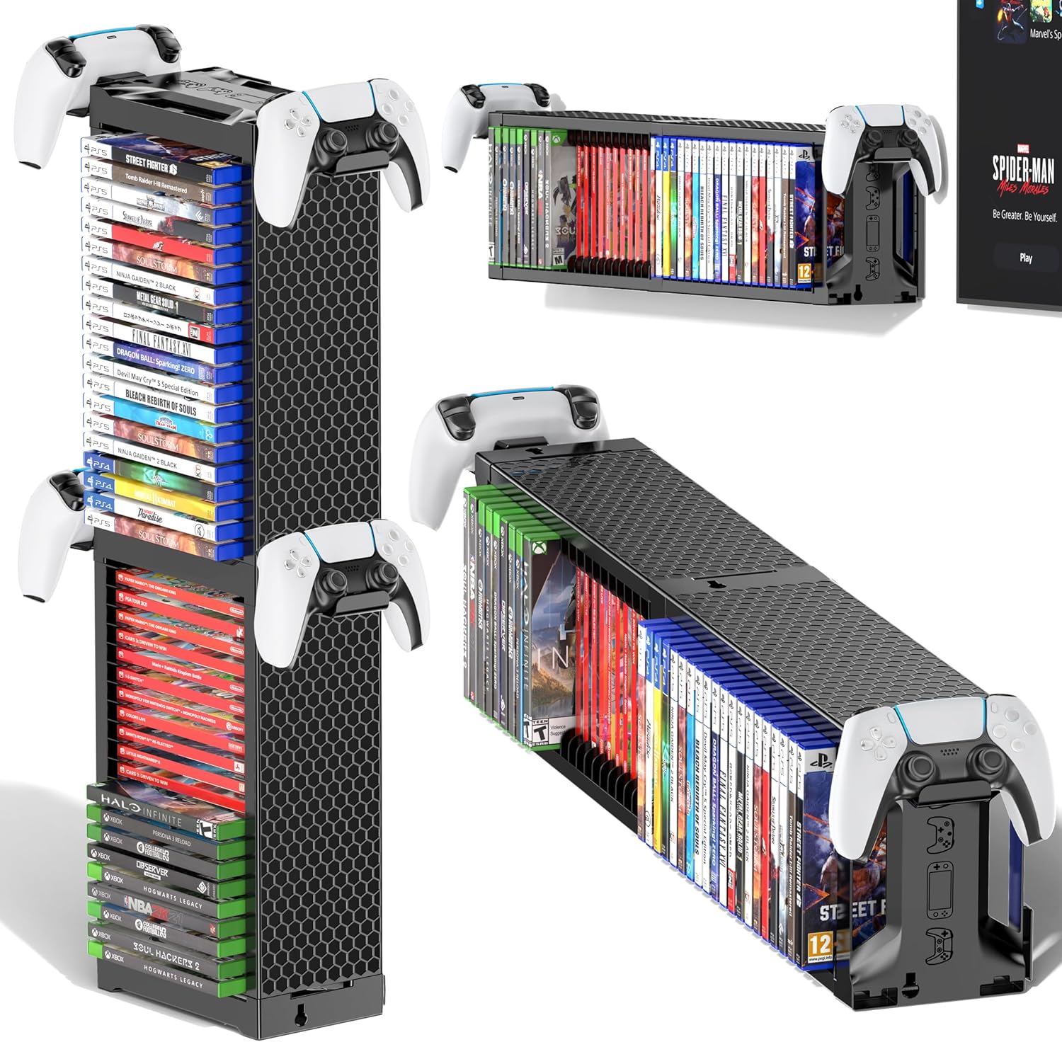 Kytok Universal Video Game Storage Tower front view displaying games